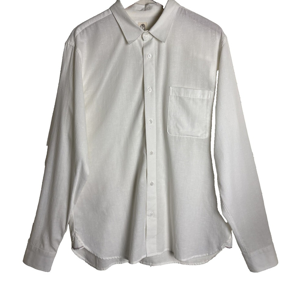Hiroshi Kato Cotton Button Down Shirt Mens XL White Designer City - Picture 2 of 10
